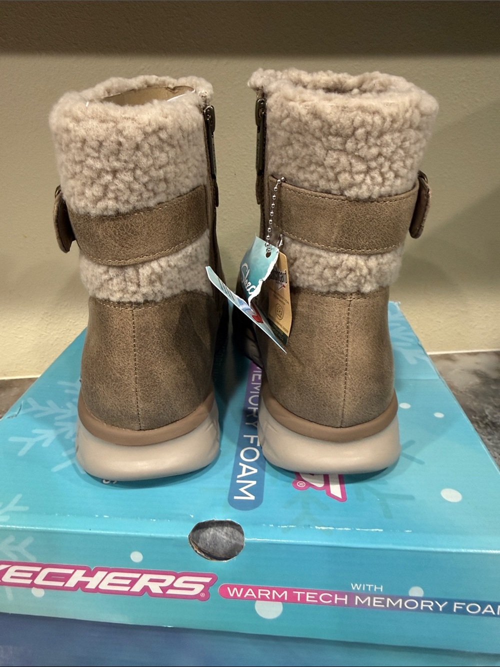 Skechers Women's Tan Ankle Boots with Faux Fur Trim - Picture 3 of 4